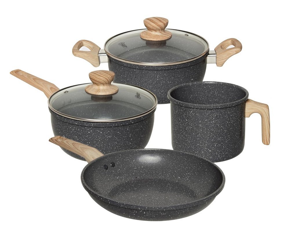 Conjunto de Panelas 4 pçs Cerâmico Antiaderente Indução Oster Marble Edition Dark Grey