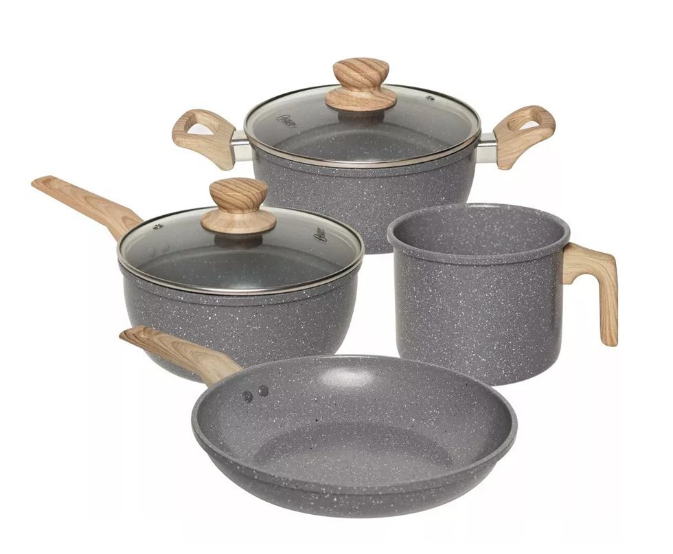 Conjunto de Panelas 4 pçs Cerâmico Antiaderente Indução Oster Marble Edition Cinza Dust