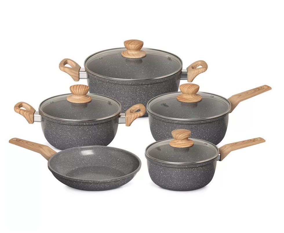 Conjunto de Panelas 05pçs Cerâmico Antiaderente Indução Oster Marble Eddition Cinza Dust