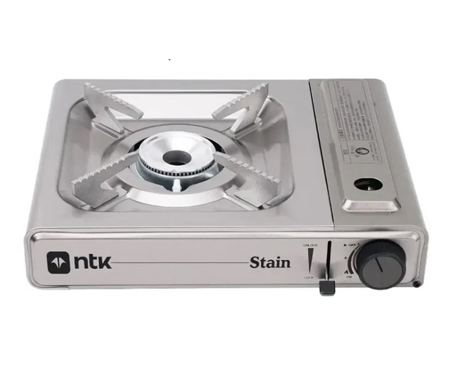 Fogareiro Frontier Inox Portatil Para Cozinha E Camping Cheff Stain - NTK + Kit 4 Refil de Gás Nautika