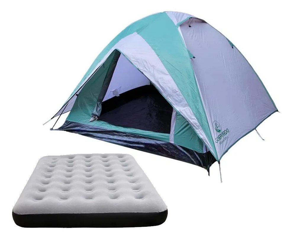 Barraca Guepardo News Venus Ultra PRO 4 Pessoas 2500mm Coluna D Agua - VD/CZ + Colchão Inflável Casal