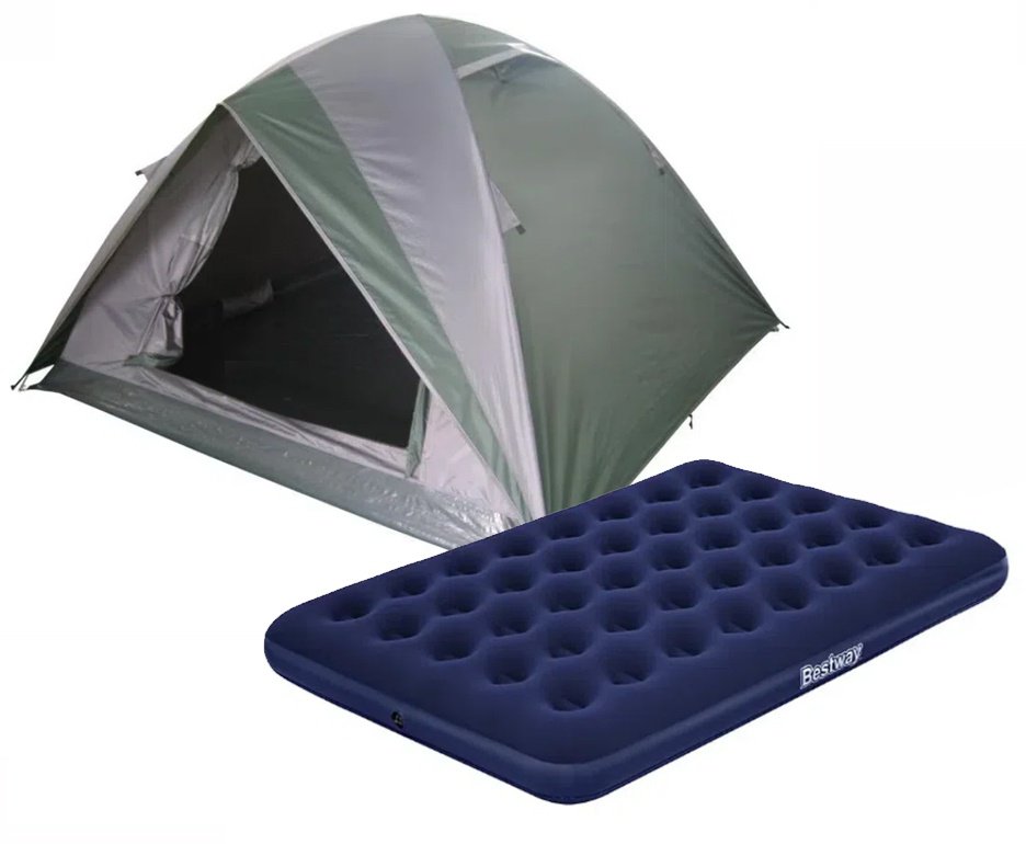 Barraca Guepardo News Venus Ultra PRO 4 Pessoas 2500mm Coluna D Agua - VD/CZ + Colchão Inflável Casal Multiuso Azul camping e casa - Bestway