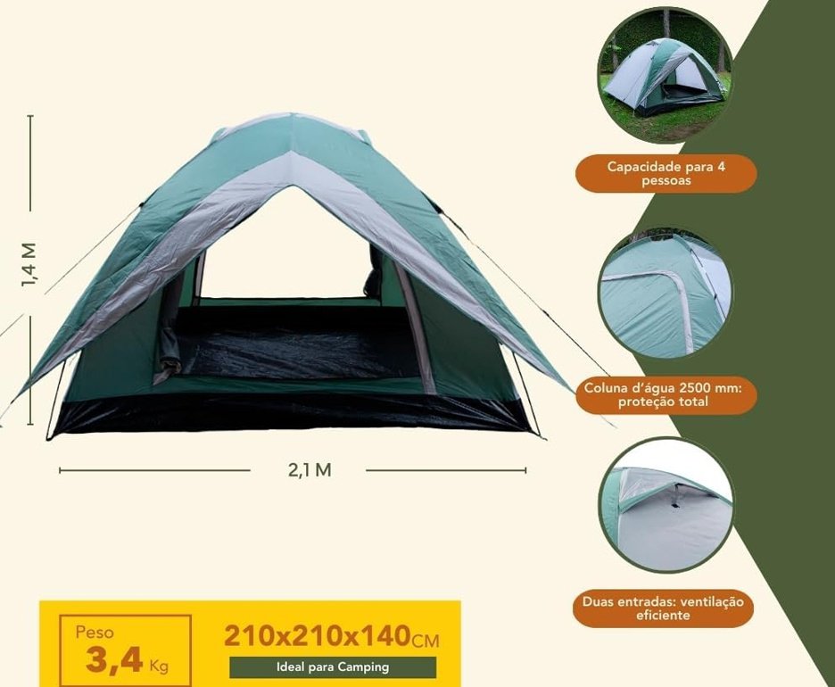 Barraca Guepardo News Venus Ultra PRO 5 Pessoas 2500mm Coluna D Agua - VD/CZ - Nautika + Colchão Inflável Fit De Casal suporta 200kg - Nautika