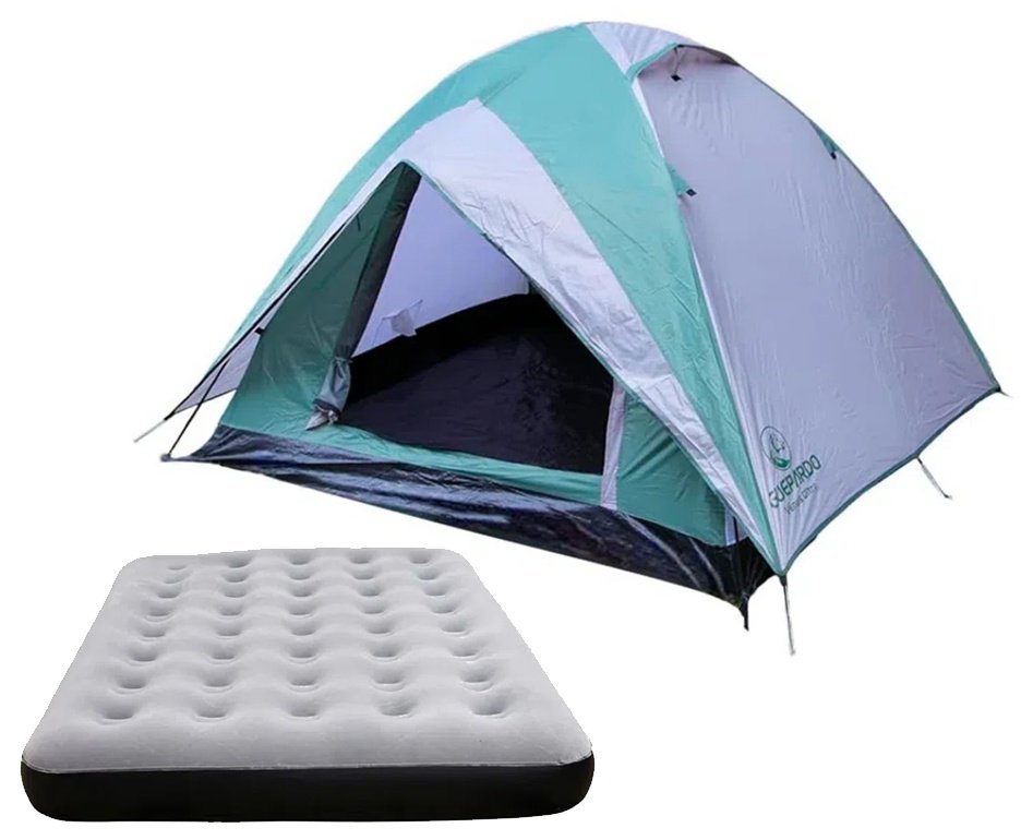 Barraca Guepardo News Venus Ultra PRO 5 Pessoas 2500mm Coluna D Agua - VD/CZ - Nautika + Colchão Inflável Fit De Casal suporta 200kg - Nautika