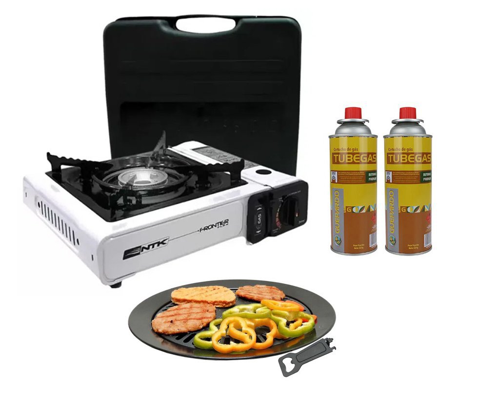 Fogareiro Frontier Portatil Para Cozinha E Camping Branco + Refil + Grill Plate