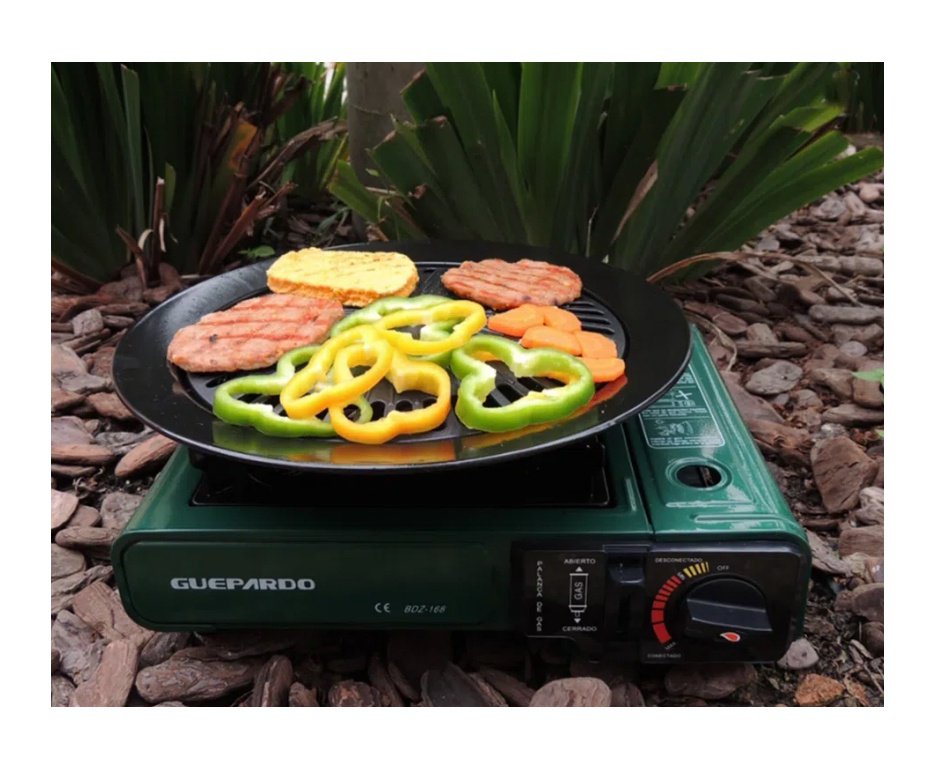 Fogareiro Frontier Portatil Para Cozinha E Camping Azul + Refil + Grill Plate