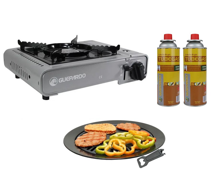 Fogareiro Horizontal Duppio Cinza + Refil + Grill Plate