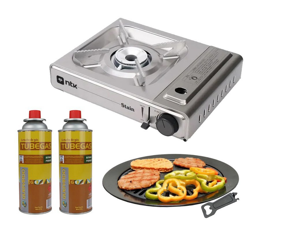 Fogareiro Frontier Inox Portatil Stain + Refil + Grill Plate
