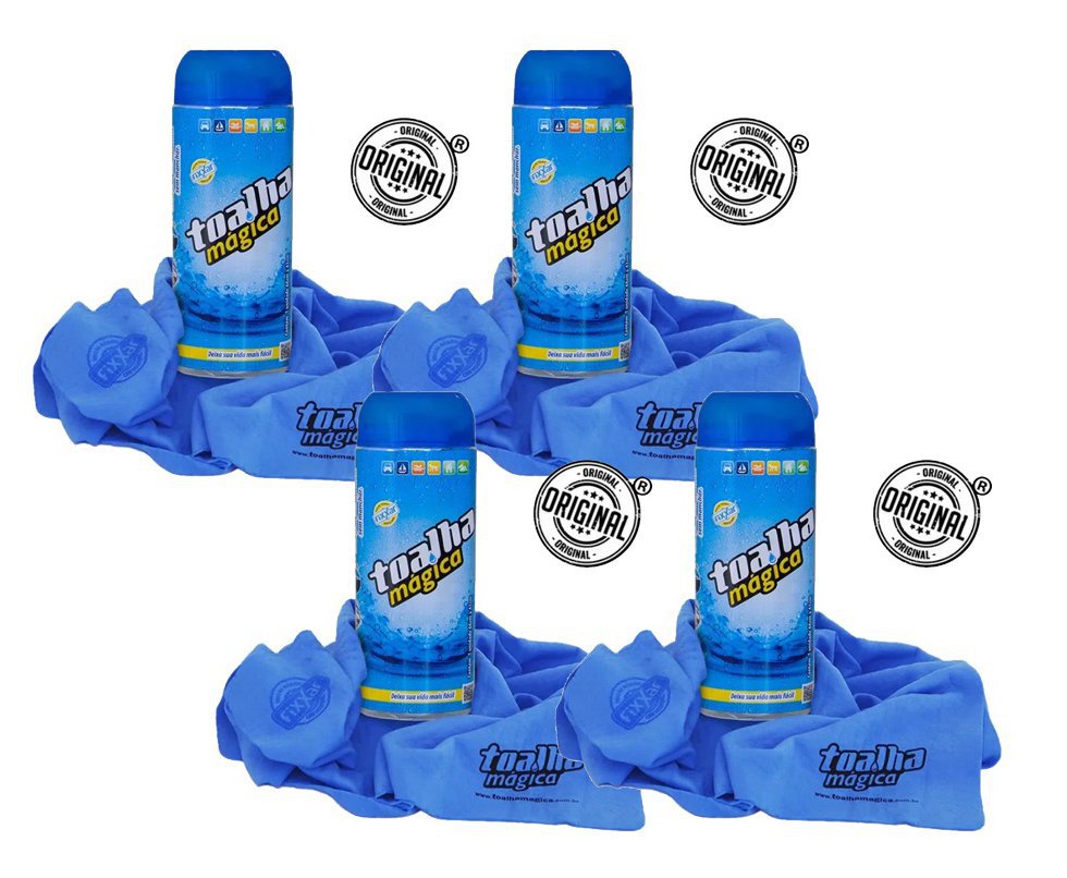 Kit 4 Toalhas Mágica Multiuso Absorve Água Limpa Seca Carro Cor Azul