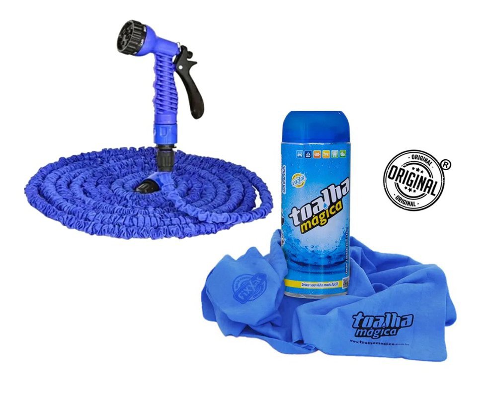 Kit 2 Mangueiras Magica 15 Metros Com Esguicho E Conectores - Fixxar + Toalha Mágica