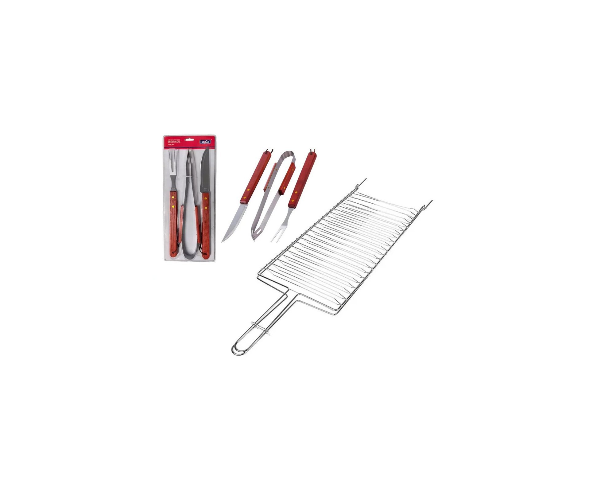 Grelha Parrilla 03 Ref. 003103 - Mor + Kit Churrasco Inox 3 Pcs Essencial UD 3701 - Fixxar