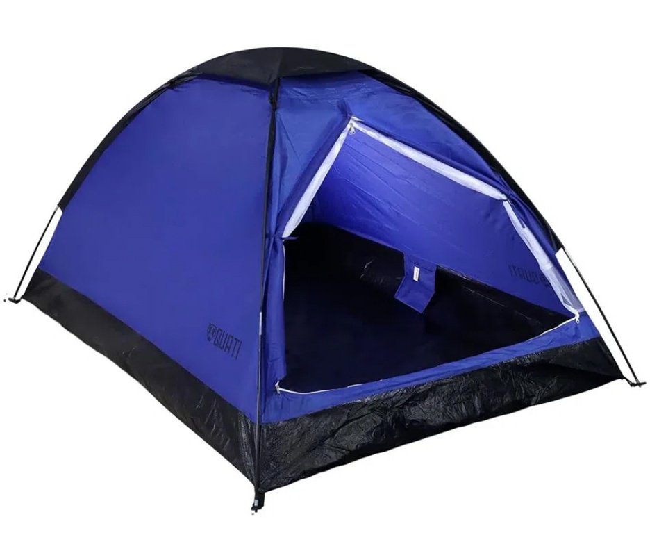 Barraca Camping 4 Pessoas Azul - Quati Carajas + 2 Colchão Inflável Multiuso Solteiro Com Fole Embutido - Mor