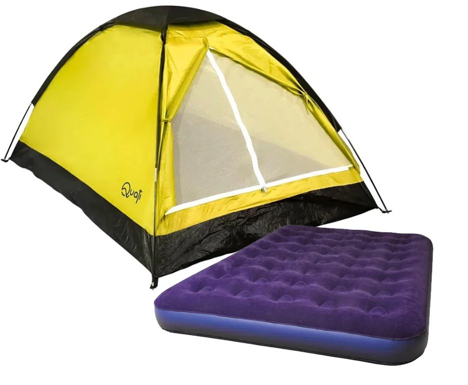 Barraca Camping 2 Pessoas Quati Carajas Amarelo + Colchão Inflável Multiuso Casal camping - Mor