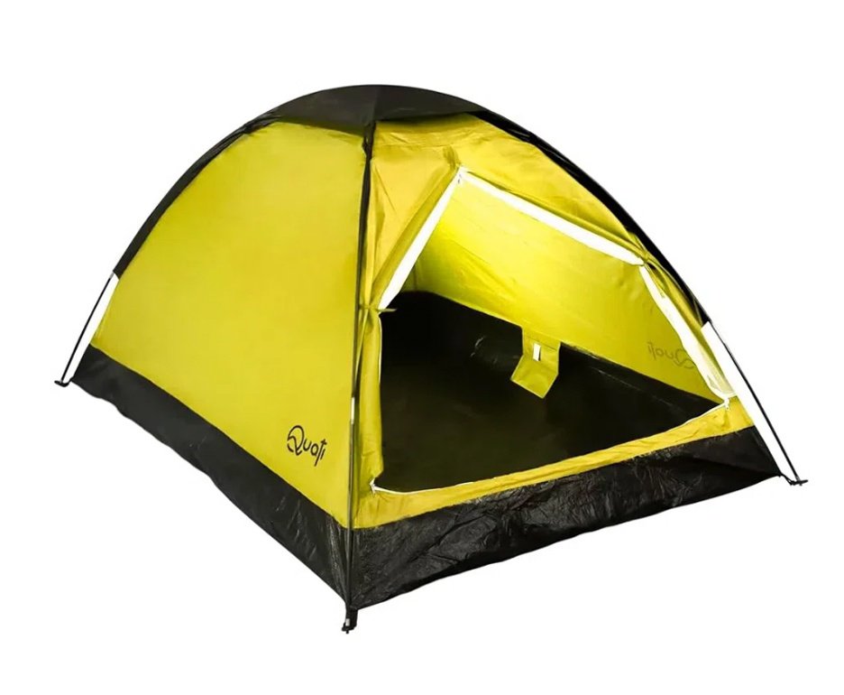 Barraca Camping 2 Pessoas Quati Carajas Amarelo + Colchão Inflável Multiuso Solteiro Com Fole Embutido - Mor