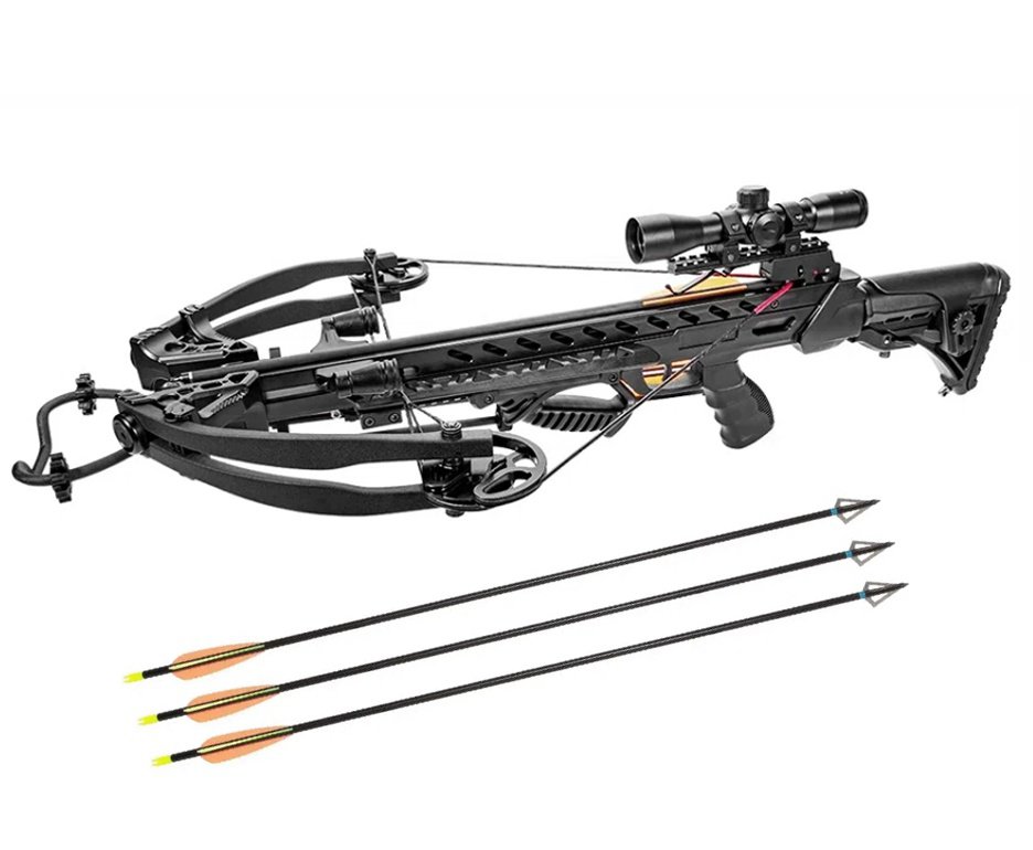 Besta/Balestra Composta Frost Wolf MK-XB56BK 175 LBS - ManKung + 03 Flecha Fibra De Carbono Com Ponta Para Caça 30" - Mankung