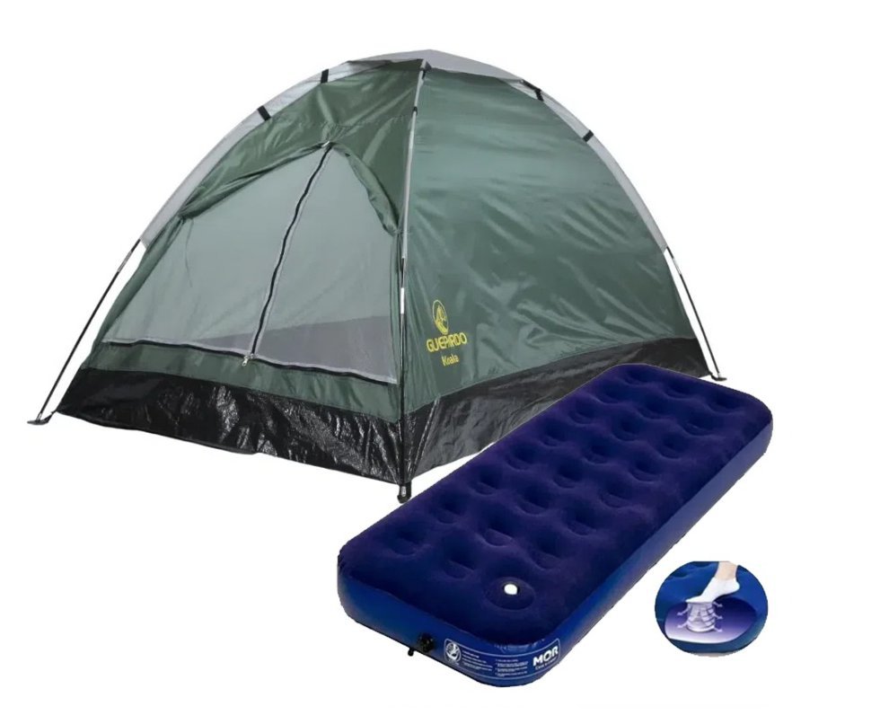 Barraca Acampamento Iglu 3 Pessoas Koala - Guepardo + Colchão Inflável Multiuso Solteiro Com Fole Embutido - Mor