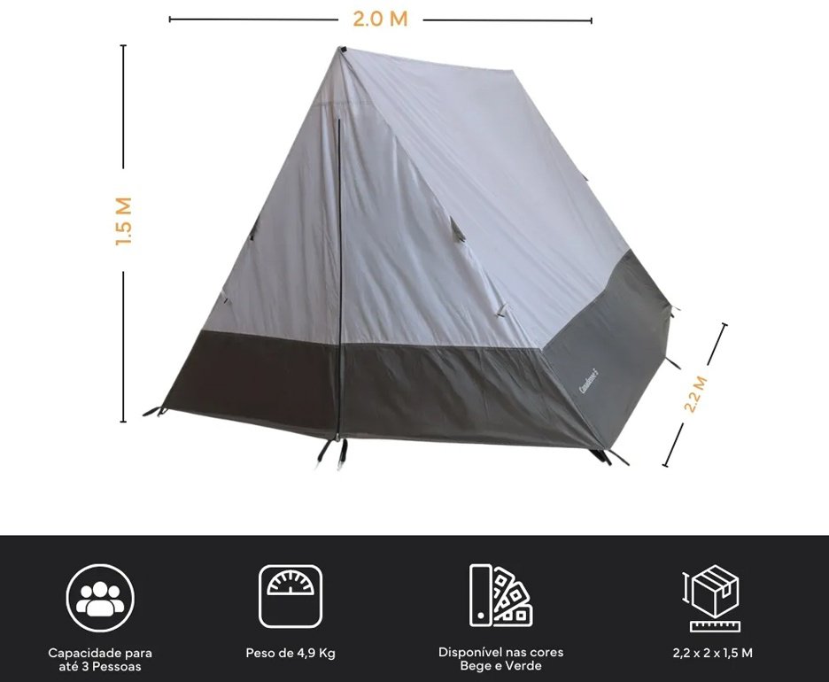 Barraca Camping 3 Pessoas 2,2x2m Canadense NTK Bege