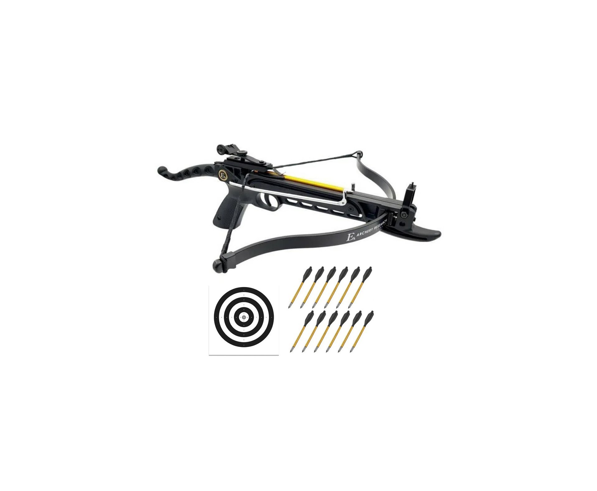 Besta / Balestra 80 libras Cobra Black Polímero - EK Archery + Kit 12 Setas de Alumínio + Alvos