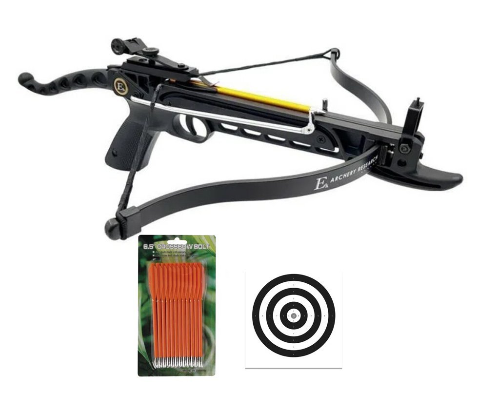 Besta / Balestra 80 libras Cobra Black Polímero - EK Archery + Kit 12 Setas + Alvos