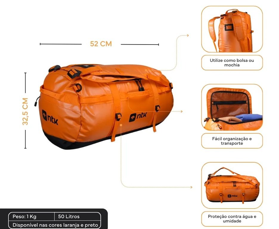Duffle Bag NTK Legendário 50L Laranja - Nautika