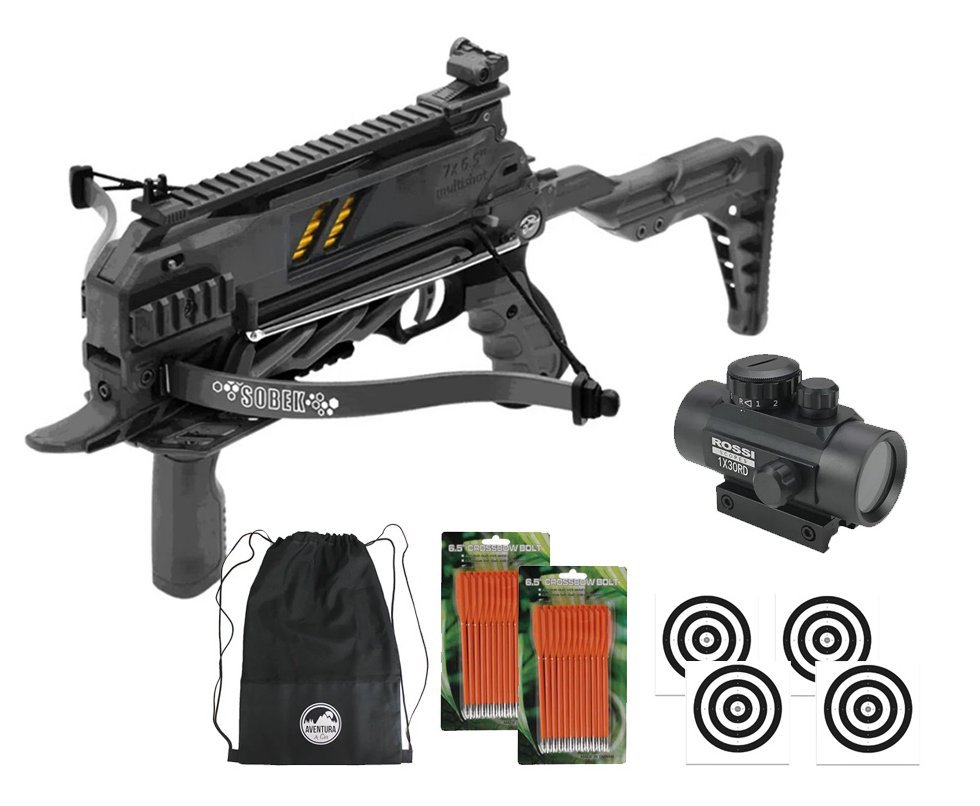 Balestra Besta MK-TCS3-BK 80 Libras com carregador 7 setas - Man Kung + Alvos + Red Dot + Kit Setas + Mochila/Capa