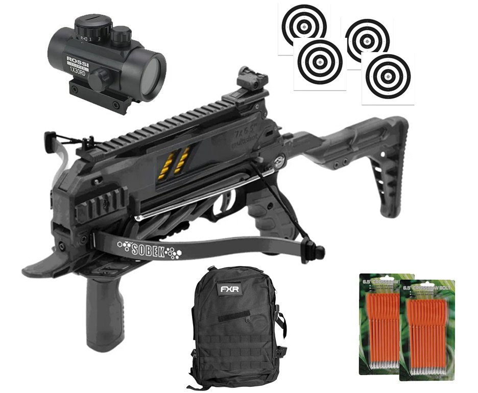 Balestra Besta MK-TCS3-BK 80 Libras com carregador 7 setas - Man Kung + Alvos + Red Dot + Kit Setas + Mochila Tática Assault 32L FXR