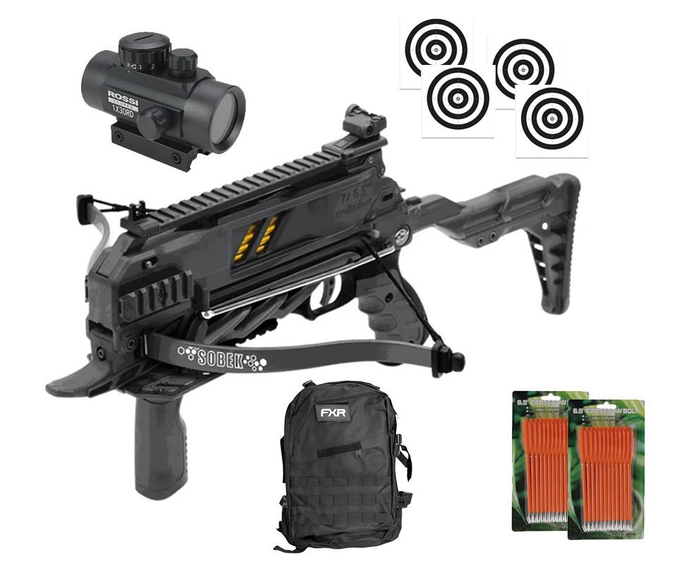 Balestra Besta MK-TCS3-BK 80 Libras com carregador 7 setas - Man Kung + Alvos + Red Dot + Kit Setas + Mochila Tática Assault 32L FXR