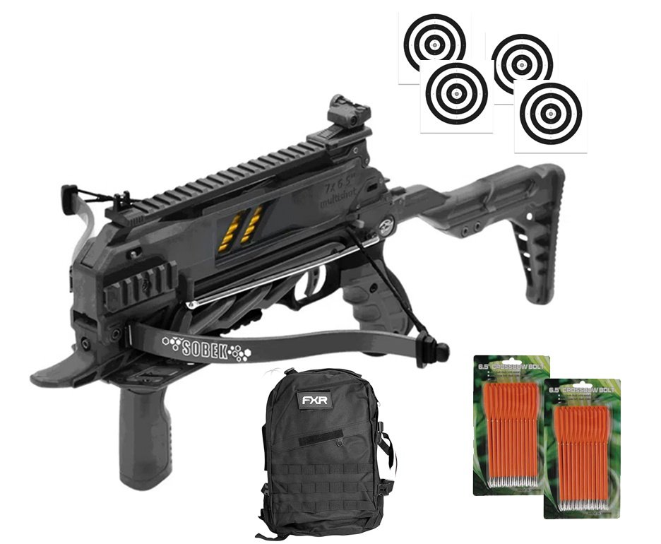 Balestra Besta MK-TCS3-BK 80 Libras com carregador 7 setas - Man Kung + Alvos + Kit Setas + Mochila Tática Assault 32L FXR