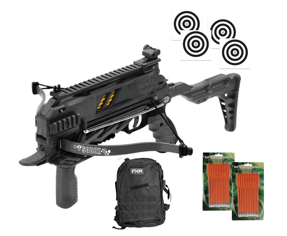 Balestra Besta MK-TCS3-BK 80 Libras com carregador 7 setas - Man Kung + Alvos + Kit Setas + Mochila Tática Assault 32L FXR