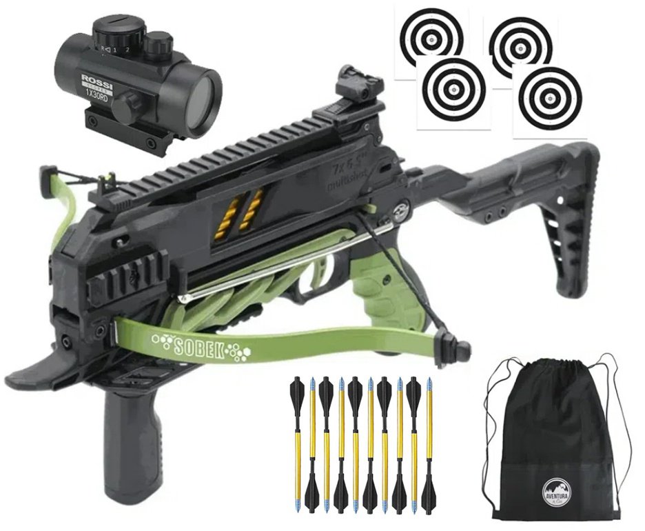 Balestra Besta MK-TCS3-G 80 Libras com carregador 7 setas - Man Kung + Alvos + Red Dot + Kit Setas + Mochila/Capa