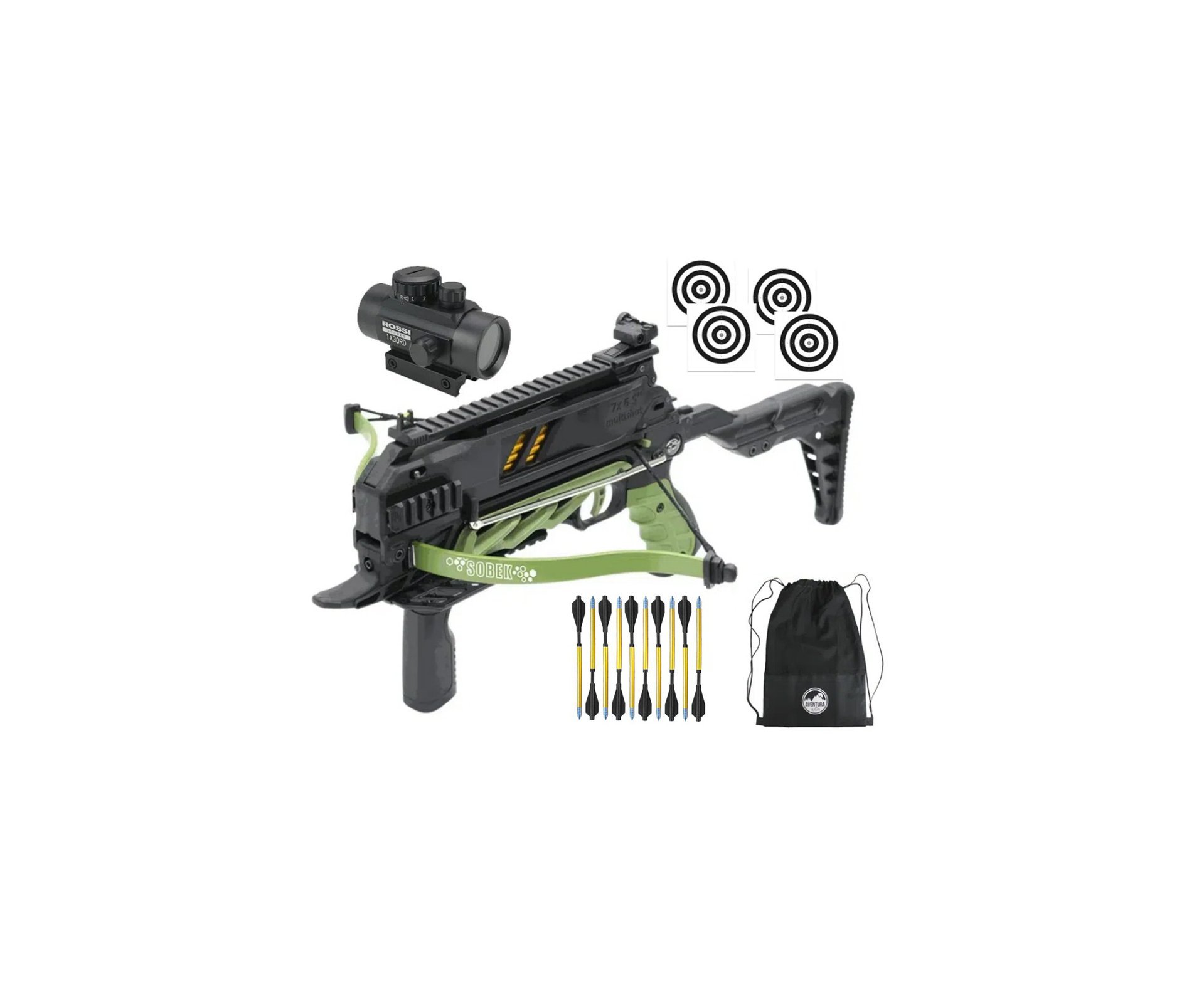 Balestra Besta MK-TCS3-G 80 Libras com carregador 7 setas - Man Kung + Alvos + Red Dot + Kit Setas + Mochila/Capa