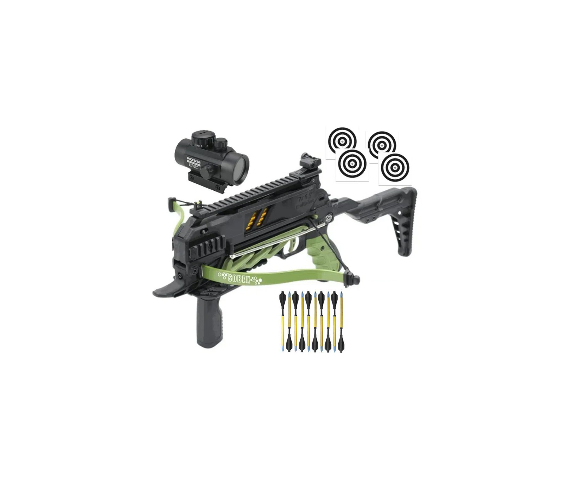 Balestra Besta MK-TCS3-G 80 Libras com carregador 7 setas - Man Kung + Alvos + Red Dot + Kit Setas + Mochila Tática Assault 32L