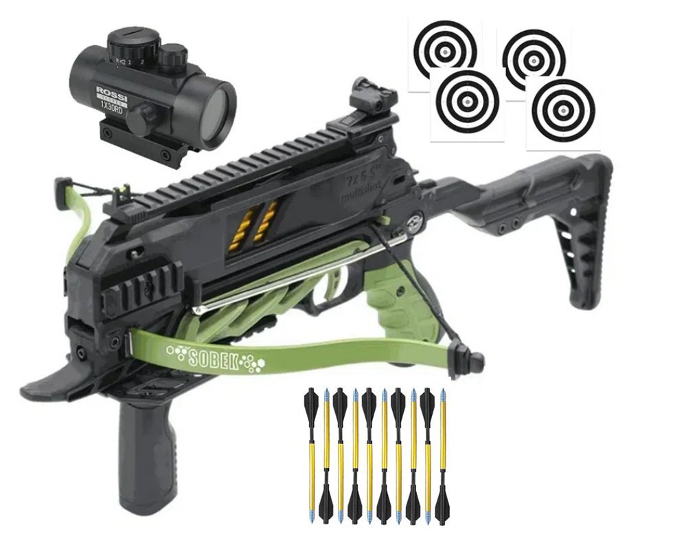 Balestra Besta MK-TCS3-G 80 Libras com carregador 7 setas - Man Kung + Alvos + Red Dot + Kit Setas + Mochila Tática Assault 32L