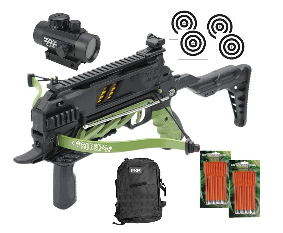Balestra Besta MK-TCS3-G 80 Libras com carregador 7 setas - Man Kung + Alvos + Red Dot + Kit Setas + Mochila Tática Assault 32L