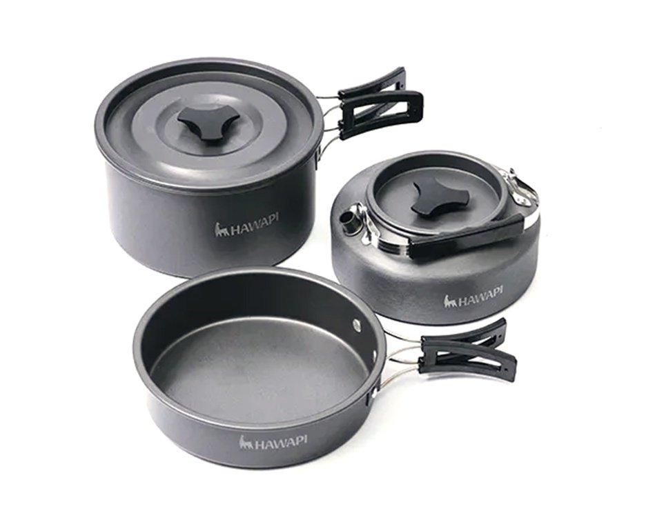 Conjunto de Panelas Camping Hawapi com Chaleira Ultraleve - Verde Limão