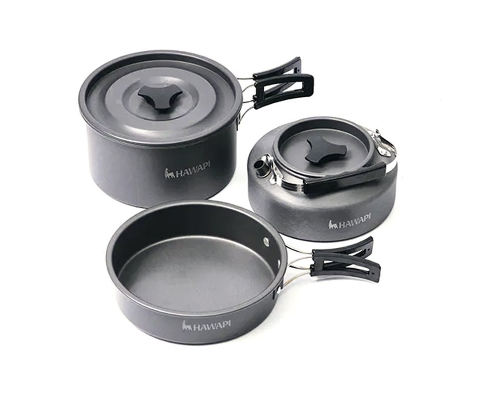 Conjunto de Panelas Camping Hawapi com Chaleira Ultraleve - Verde Limão