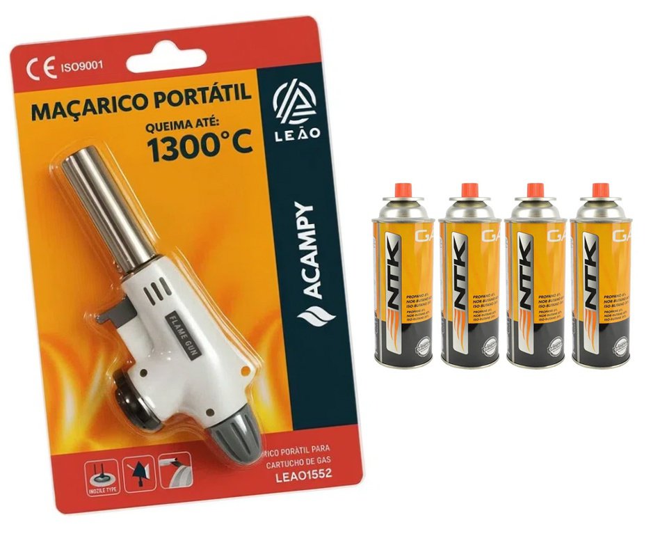 Maçarico Portátil Fame Gun Gourmet, cozinha, camping - Acampy + Refil Gás