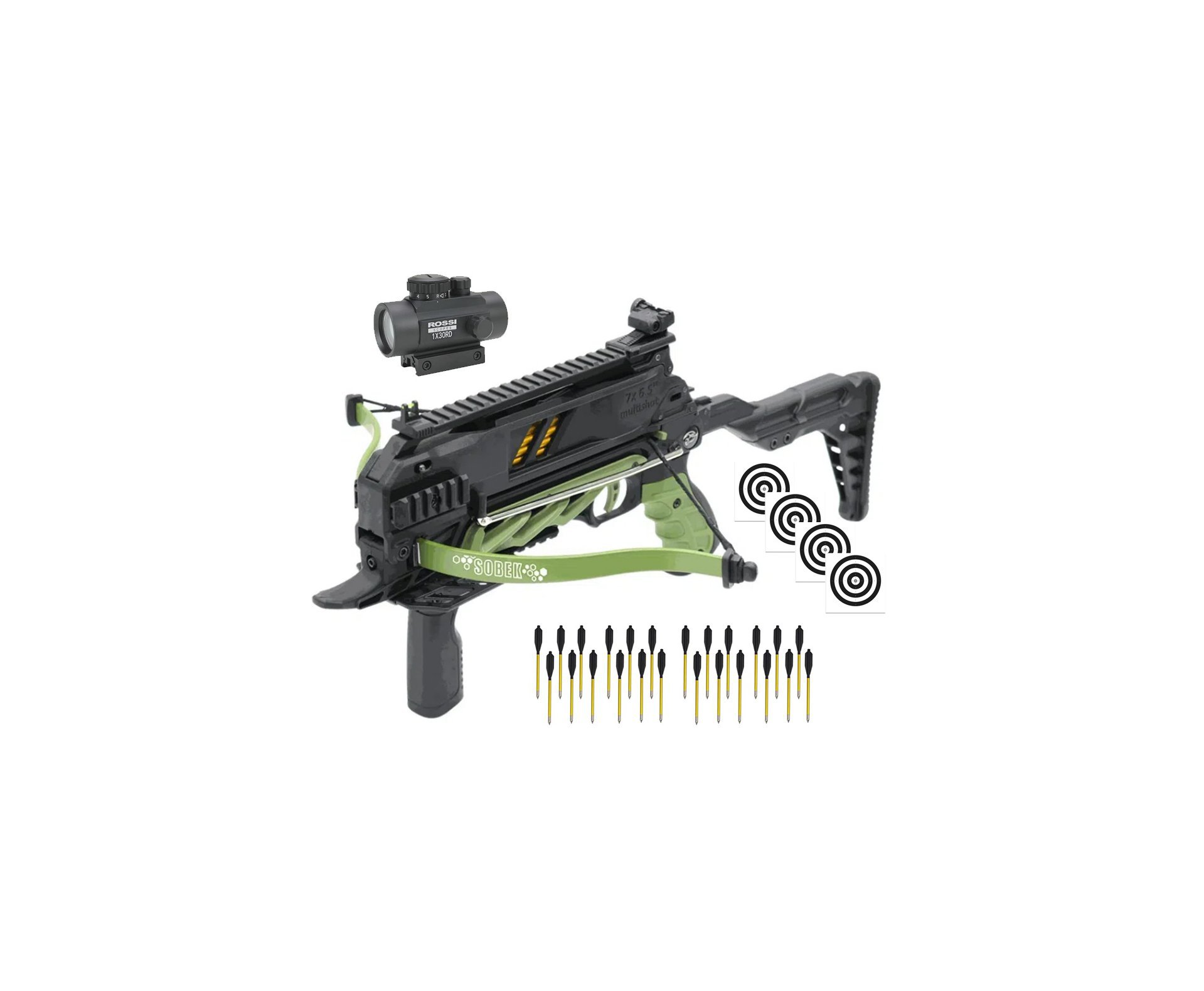 Balestra Besta MK-TCS3-G 80 Libras com carregador 7 setas - Man Kung + Alvos + Red Dot + Kit Setas