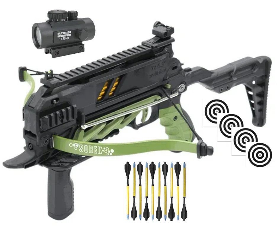 Balestra Besta MK-TCS3-G 80 Libras com carregador 7 setas - Man Kung + Alvos + Red Dot + Kit Setas