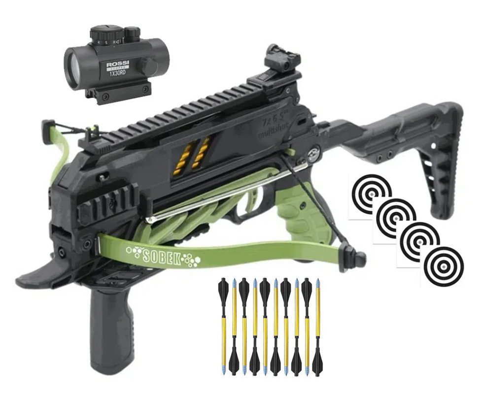 Balestra Besta MK-TCS3-G 80 Libras com carregador 7 setas - Man Kung + Alvos + Red Dot + Kit Setas