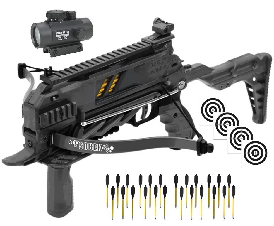 Balestra Besta MK-TCS3-BK 80 Libras com carregador 7 setas - Man Kung + Alvos + Red Dot + Kit Setas