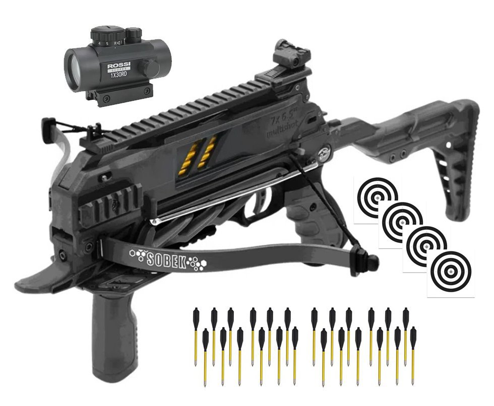 Balestra Besta MK-TCS3-BK 80 Libras com carregador 7 setas - Man Kung + Alvos + Red Dot + Kit Setas