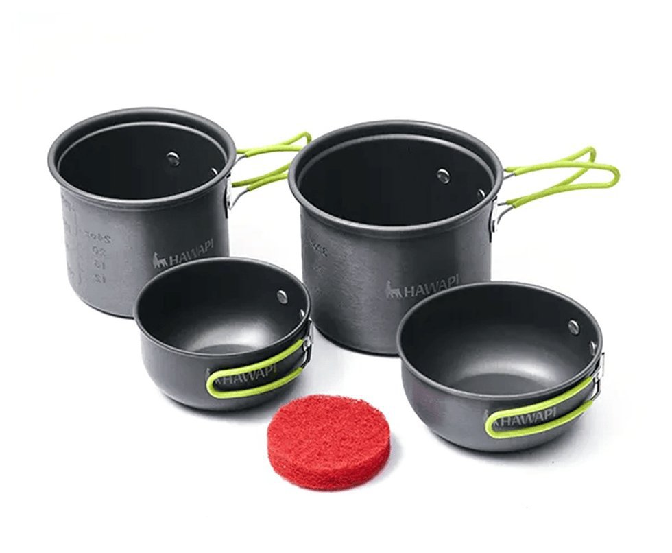 Conjunto de Panelas Camping Hawapi 4 Peças Ultraleve Verde Limão