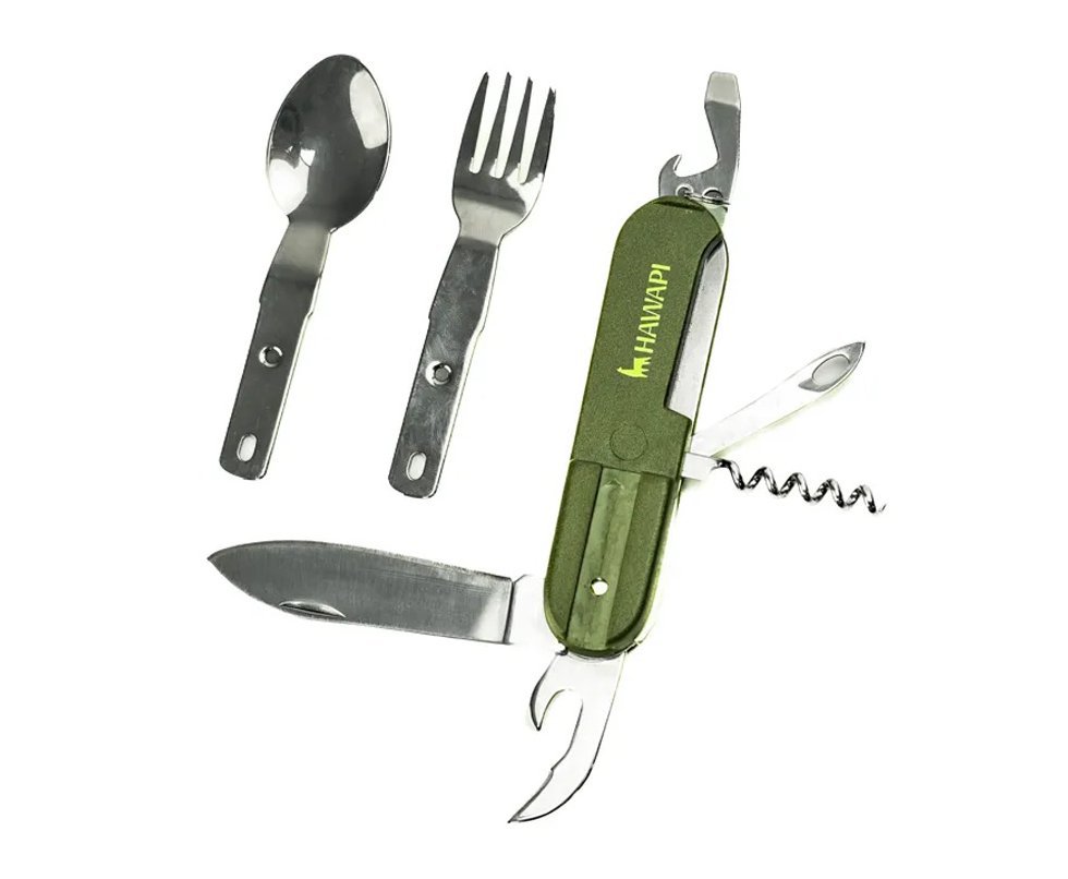Conjunto de Talheres 8 em 1 – Verde - Hawapi camping, trilhas, mochilões, pescarias