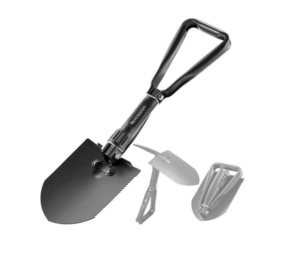 Pá dobrável Especial 3 em 1 – Hawapi camping, trilhas, off-road, emergências, uso automotivo e sobrevivência