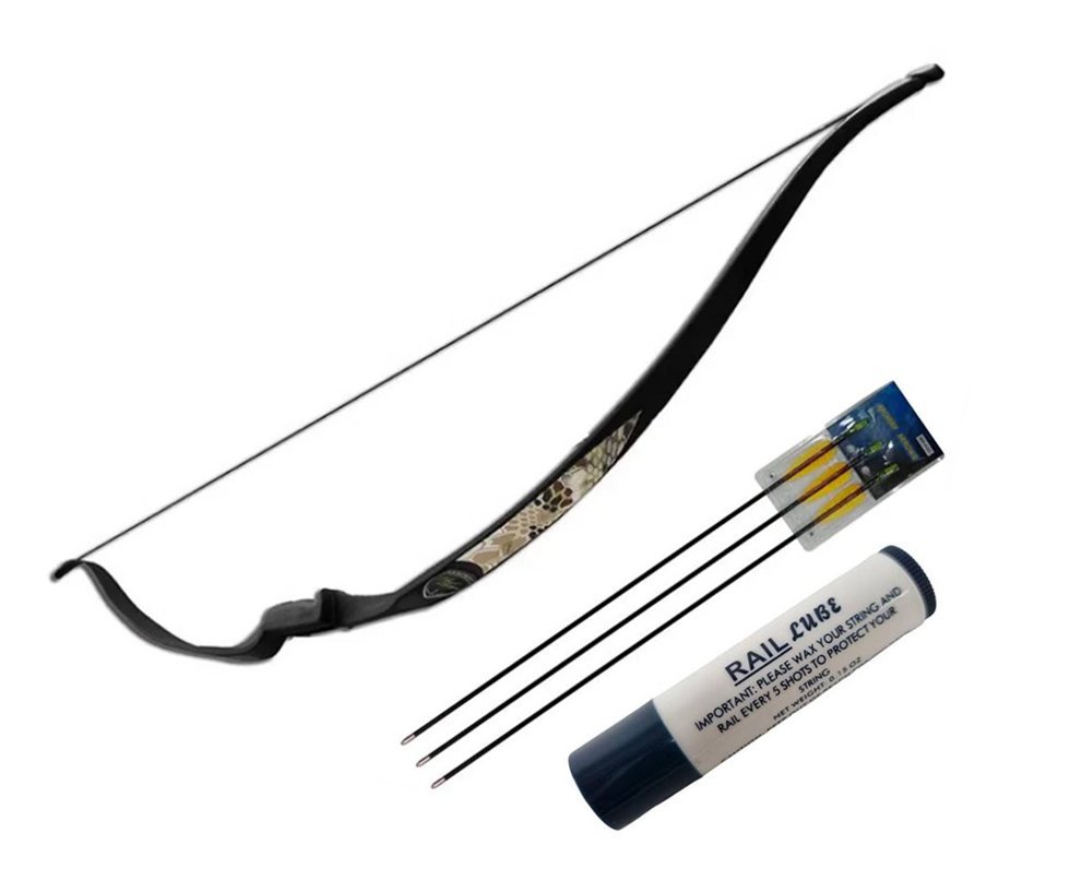 Arco Longo recurvo Hori-Zone Serpent 35lbs + 3 Flechas De Fibra Vidro 30" + Cera Lubrificante