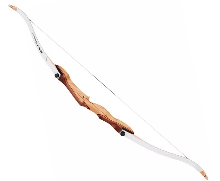 Arco Recurvo de Madeira 70'' / 30LBS Destro - Nika Archery + 3 Flechas De Fibra Vidro 30" + Cera Lubrificante