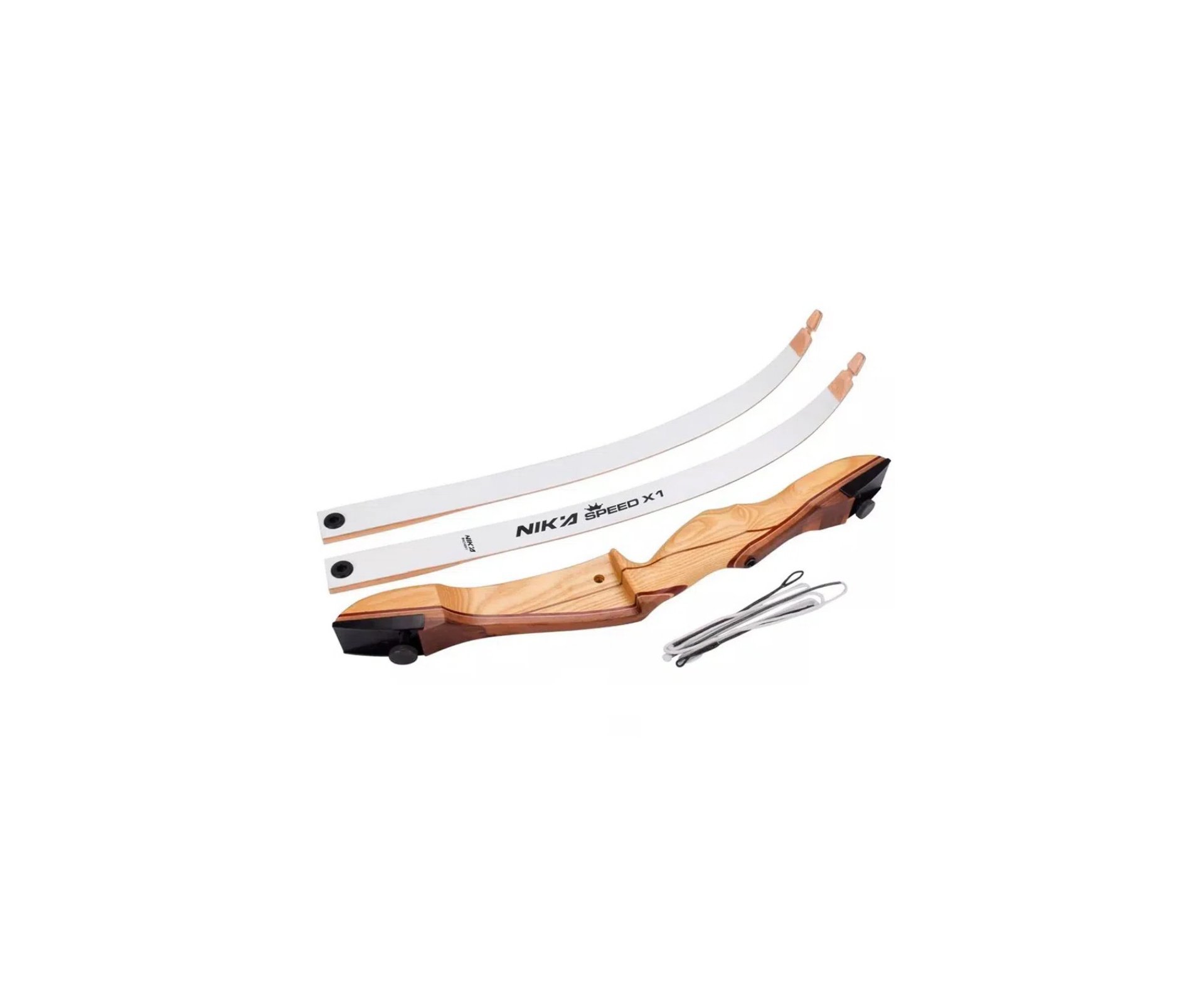 Arco Recurvo de Madeira 70'' / 30LBS Destro - Nika Archery + 3 Flechas De Fibra Vidro 30" + Cera Lubrificante