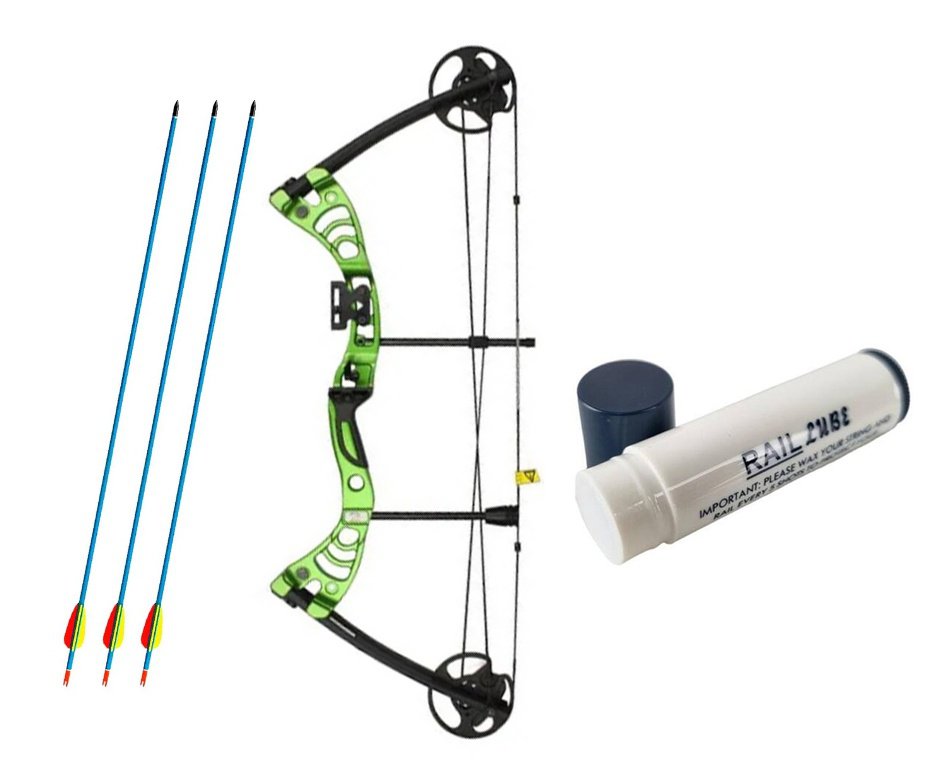 Arco Composto 30-55 Lbs Verde Mk-cb50g - Man Kung + 3 Flechas de Alumínio 30" + Cera Lubrificante