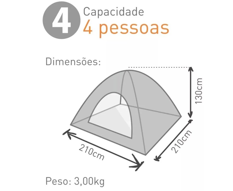Barraca Atena 4 Pessoas - Guepardo + Saco de Dormir + Isolante Térmico + Lanterna de Cabeça + Fogareiro + Refil Gás